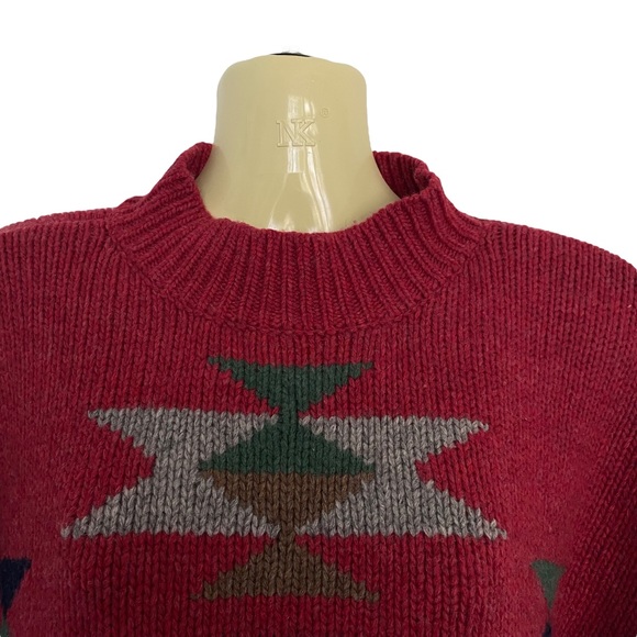 Vintage Fringe Southwestern Aztec Lambs Wool Oversized Sweater - Picture 8 of 12